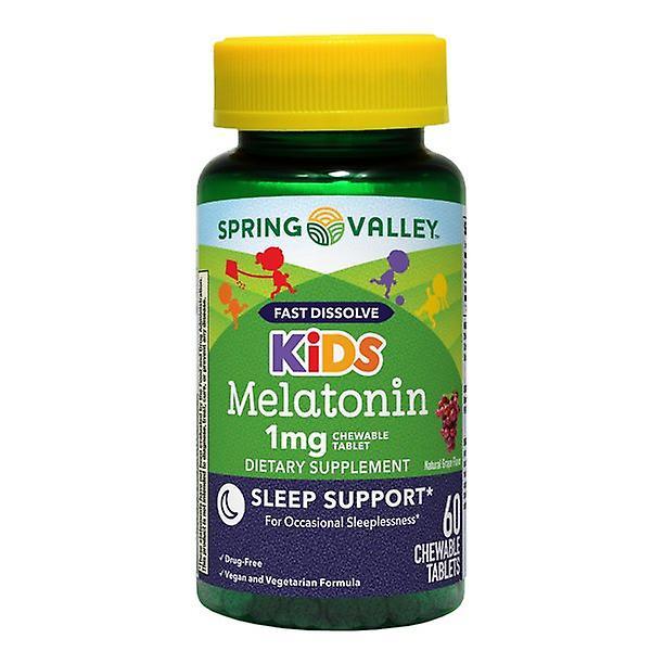 Spring Valley Fast Dissolve Kids Melatonina Mastigável, Sabor Uva, 1 Mg, 60 Ct on Productcaster.