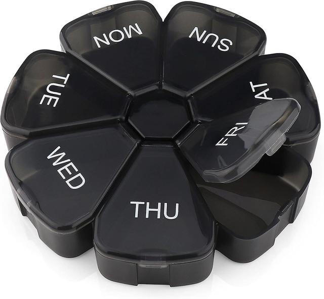 Premium Round Black Pill Box Organiser - Bpa Free - Travel Tablet Boxes - Easy To Open Large Compartments, For Tablets, Vitamins, Medication on Productcaster.