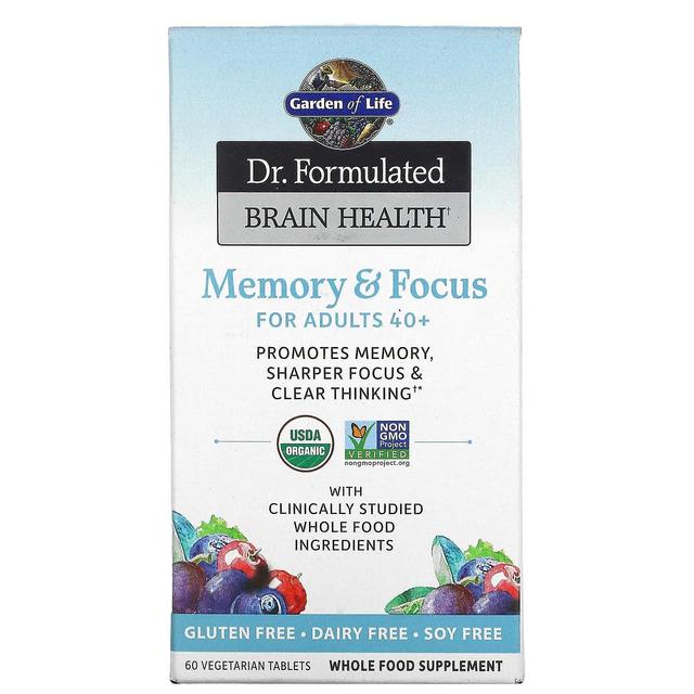 Garden of Life Livets have, Dr. Formuleret hjernesundhed, hukommelse og fokus for voksne 40+, 60 vegetariske tabletter on Productcaster.