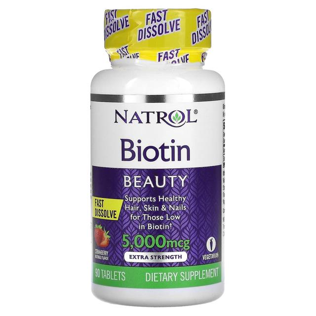 Natrol, Biotina, Disolución rápida, Extra fuerte, Fresa, 5,000 mcg, 90 tabletas on Productcaster.