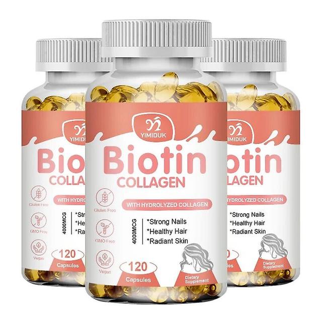 Eccpp 5x Collagen Biotin Supplement Protein Support Anti Aging Strong Nails Shiny Hair Glowing Smooth Skin Vegan Capsules 3 Bottles 60 pcs on Productcaster.