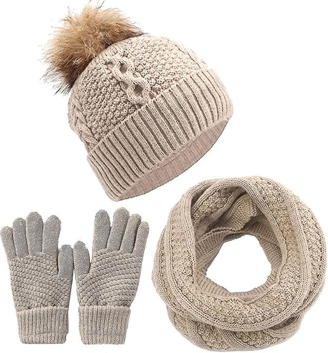 Yutdeng Ensemble De Tricots Bonnet Loop Charpe E Gants Cran Tactile Pour Femme 3 Pices D'hiver Chaud Doubl De Polaire Chapeau Avec Pompon Thermiques E on Productcaster.