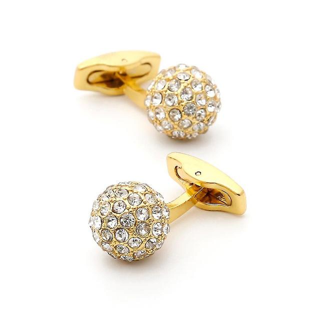 Boutons de manchette pour hommes (strass dor) - Acier inoxydable bross sphrique, pour mariages d'affaires on Productcaster.