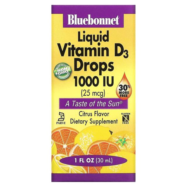 Bluebonnet Nutrition, flytande vitamin D3 droppar, Citrus, 25 mcg (1,000 IE), 1 fl oz (30 ml) on Productcaster.