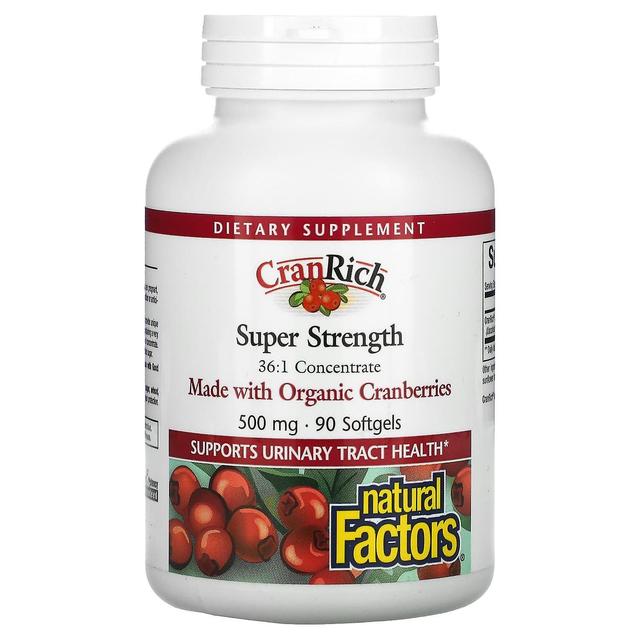 Natural Factors Fatores Naturais, CranRich, Super Strength, Cranberry Concentrate, 500 mg, 90 Cápsulas gelatinosas on Productcaster.