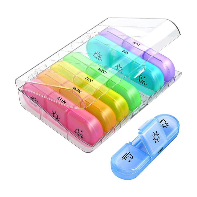 Dispenser Home Travel Business Trip Dustproof 21 Compartments 3 Times 7 Days Clear And Rainbow on Productcaster.