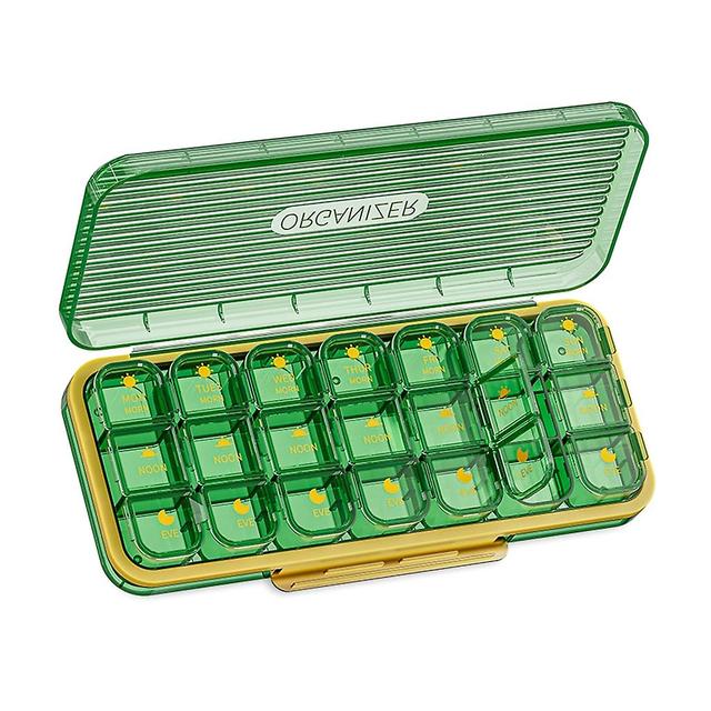 1 Set Pills Boxes 3 Times A Day Weekly Pills Box Organiser Large Daily Dossett Pills Box 7 Days 14 Or 21 Compartments Green on Productcaster.