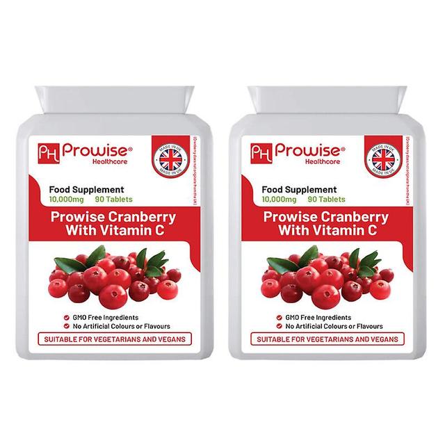 Prowise Healthcare Pack of 2 - Cranberry With Vitamin C Cranberry Double Strength 10,000mg 90 Tablets Suitable for Vegetarians & Vegans by Prowise on Productcaster.