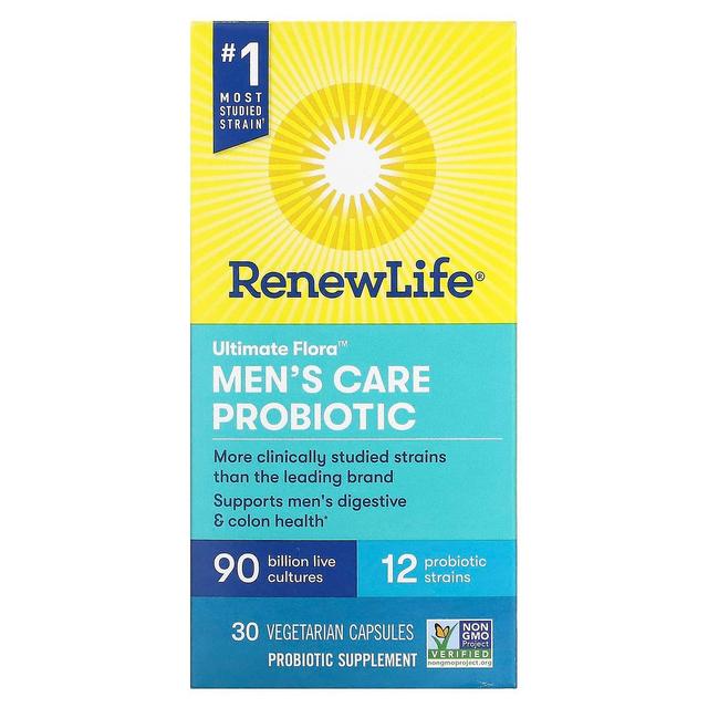 Renew Life, Ultimate Flora, Men's Care Probiotic, 90 Billion Live Cultures, 30 Vegetarian Capsules on Productcaster.