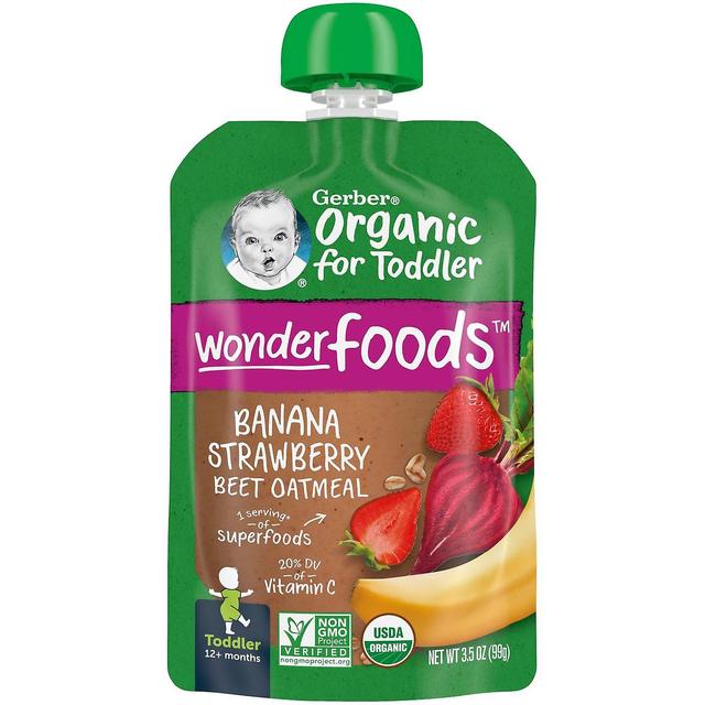 Gerber, Orgânico para Criança, Wonder Foods, 12+ Meses, Banana Morango Beterraba Aveia, 3,5 oz (99 g) on Productcaster.