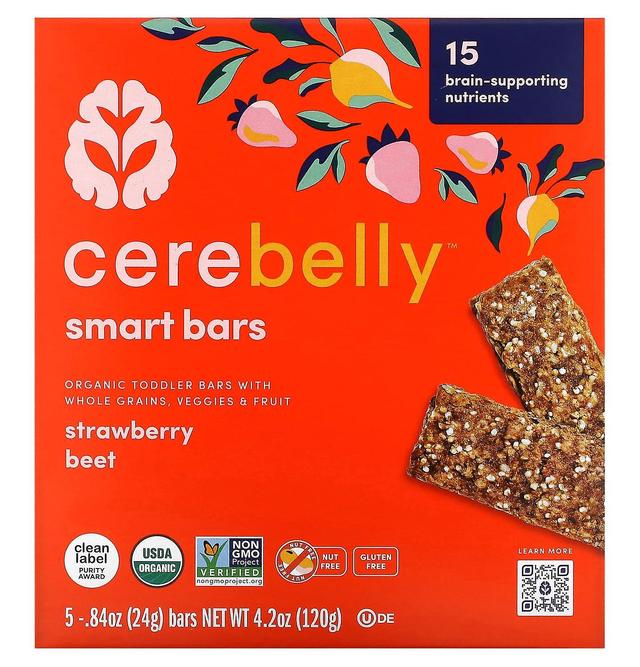 Cerebelly Cerimonia, Smart Tacche, Barrette per bambini biologiche, Barbabietola alla fragola, 5 barrette, 0,84 oz (24 g) ciascuna on Productcaster.