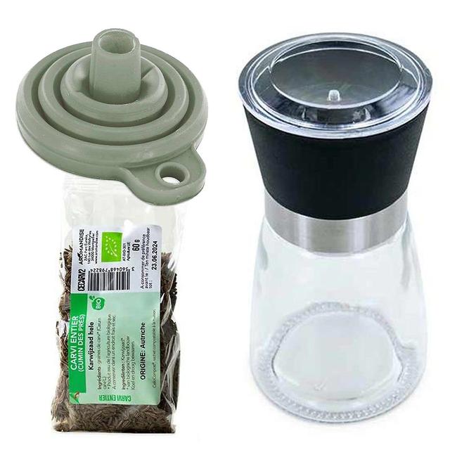 Aromandise Spice mill, funnel and organic whole carvi on Productcaster.