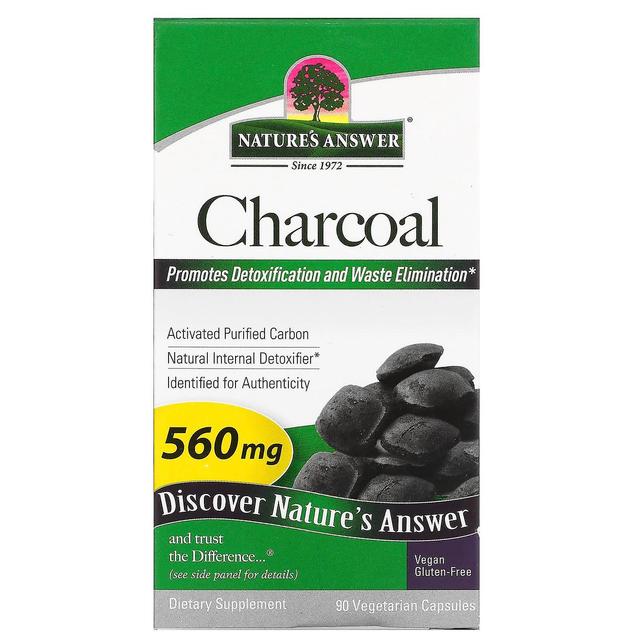 Nature's Answer Resposta da Natureza, Carvão Vegetal, Carvão Purificado Ativado, 280 mg, 90 Cápsulas Vegetais on Productcaster.