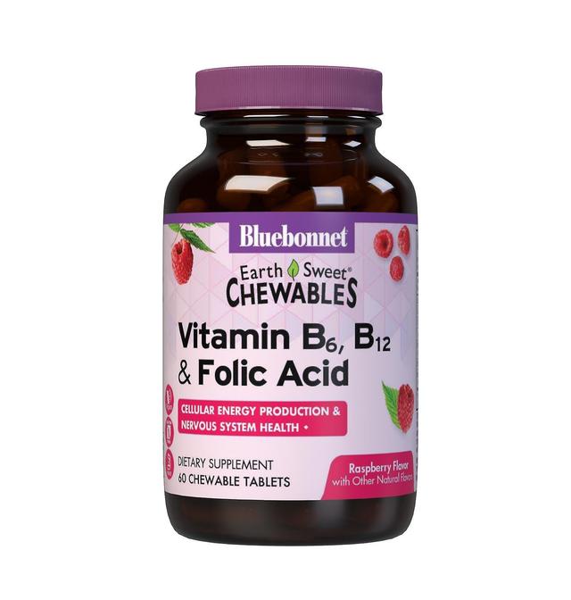 Bluebonnet Earthsweet Chewables Vitamin B6, B12 & Folic Acid 60 Raspberry Tablets on Productcaster.