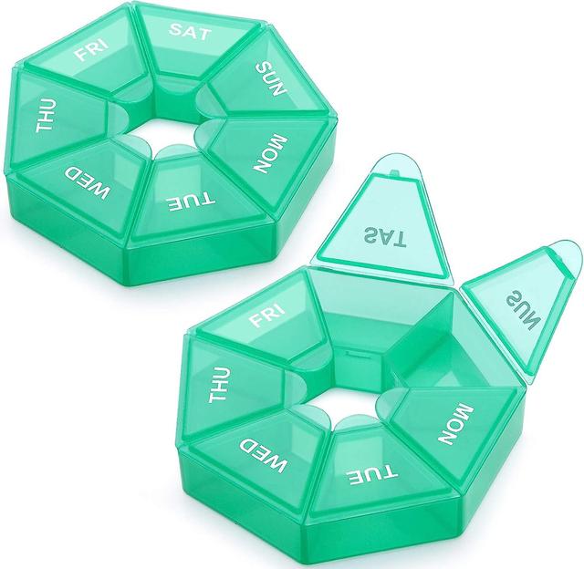 Lertenys 2 Pack Portable Travel Pill Dispenser Pill Box, 6 Colors (seven Days) New Release Vitamins/fish Oil/pills/supplements (green) on Productcaster.