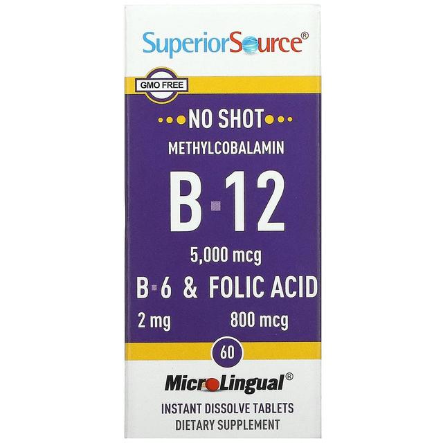 Superior Source, Methylcobalamin B-12, B-6 & Folic Acid, 5,000 mcg, 60 MicroLingual Instant Dissolve on Productcaster.