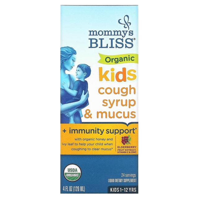 Mommy's Bliss, Kids, Organic Cough Syrup & Mucus + Immunity Support, 1-12 Yrs, Elderberry, 4 fl oz ( on Productcaster.