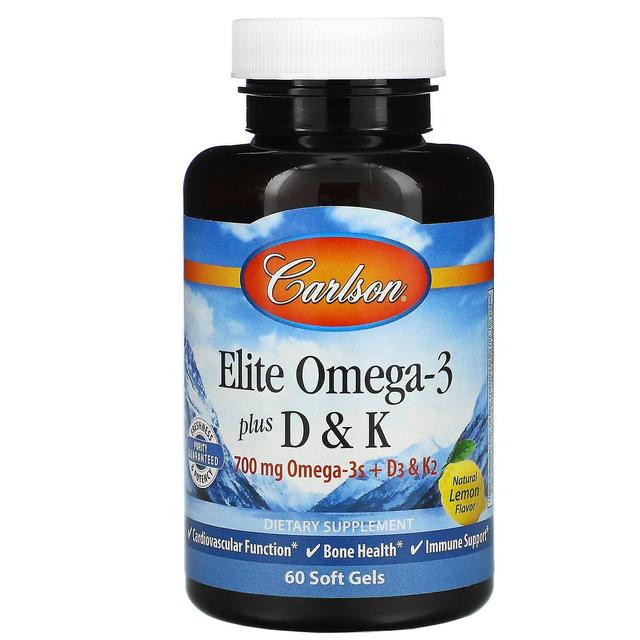 Carlson, Elite Omega-3 Plus D & K, Natural Lemon Flavor, 60 Soft Gels on Productcaster.