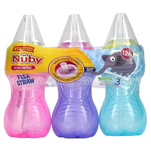 Nuby, Clik-it FlexStraw Cup, 12+ Meses, Menina, 3 Pacote, 10 oz (300 ml) Cada on Productcaster.