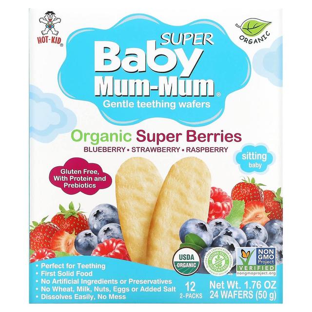 Hot Kid, Baby Mum-Mum Supper, Gentle Teething Wafers, Organic Super Berries, 12 Packs, 2 Wafers Each on Productcaster.