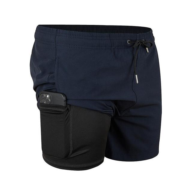 Double Layer Swimming Trunks Breathable Skin-friendly Board Shorts For Male Dark Blue M on Productcaster.