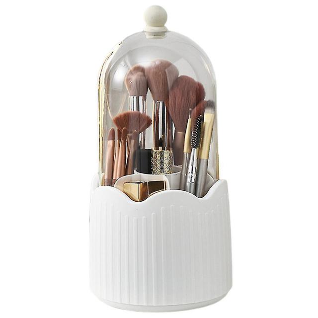 Scacv Makeup Brush Holder 360 Rotating Desktop Pen Holder Large Capacity Eyeshadow Brush Storage Box Blanc With Cover on Productcaster.