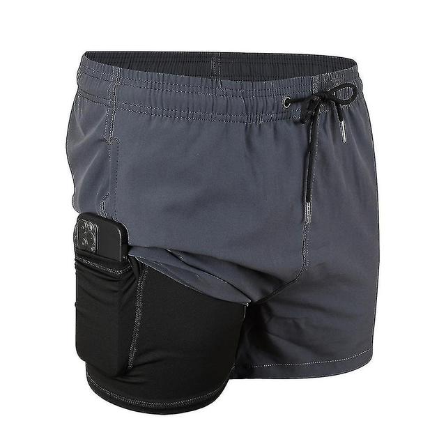 Szmtcv Double Layer Swimming Trunks Breathable Skin-friendly Board Shorts For Male Dark Grey XL on Productcaster.