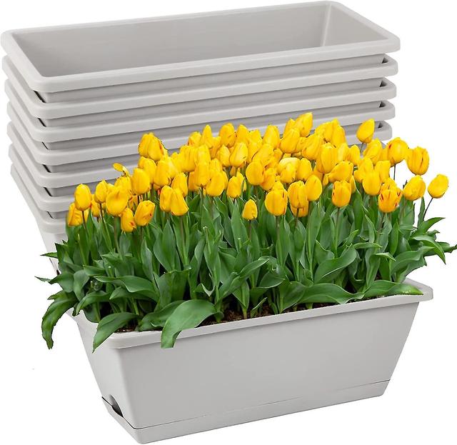 Hgbd-8pcs Window Box Planter, 17 Inches Flower Window Boxes, Rectangle Planters Box With Drainage Holes And Trays, Plastic Vegetable Planters For Wind on Productcaster.