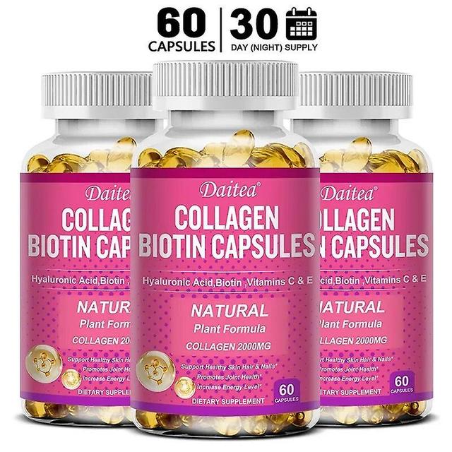 Vorallme Collagen Biotin Supplement, Hyaluronsäure, Vitamin C, E-Hair, Haut, Nägel und Energie, vegane Kapseln 60 count-3bottle on Productcaster.