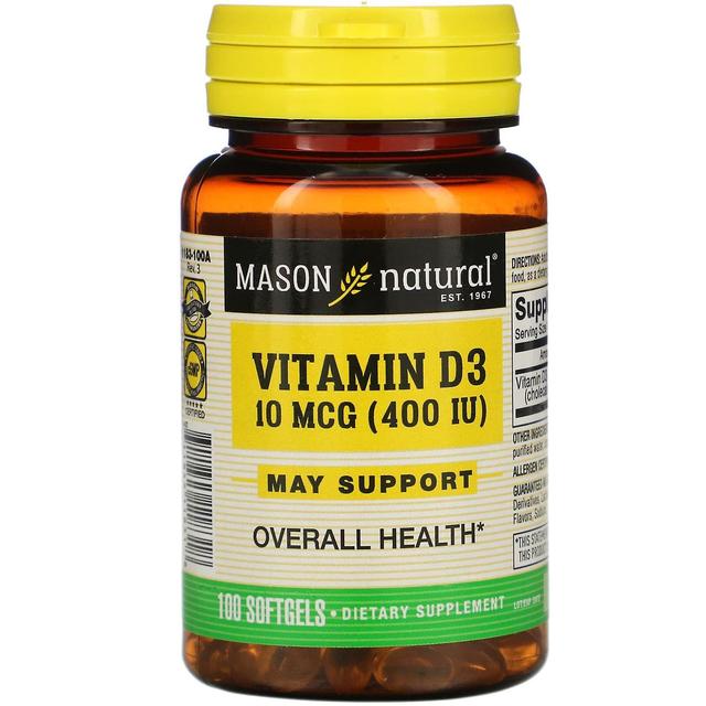 Mason Natural, Vitamin D3, 10 mcg (400 IU), 100 Softgels on Productcaster.