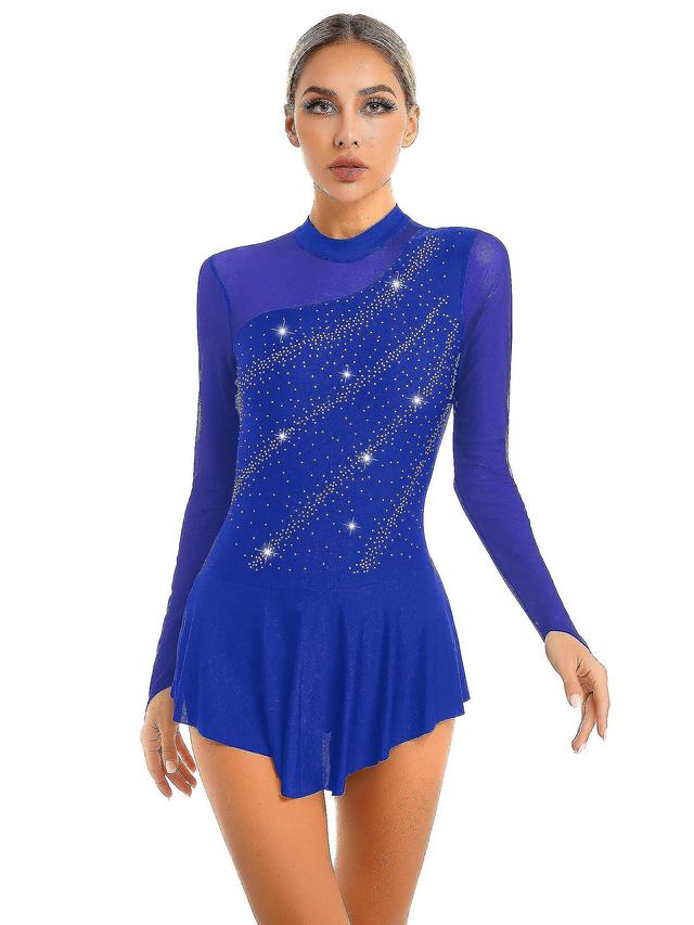 Wpxg Robe De Patinage Sur Glace Avec Biscuits Pour Femme, Justaucorps Manches Longues, Maille Pissure, Comptition, Costume De Danse Azul Royal S on Productcaster.