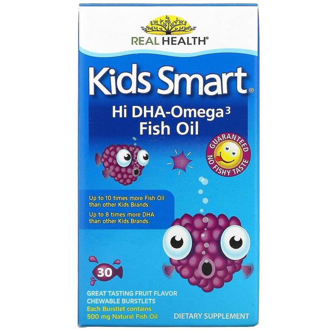 Bioglan, Kids Smart, Aceite de pescado Hi DHA-Omega 3, sabor a fruta de gran sabor, 30 ráfagas masticables on Productcaster.