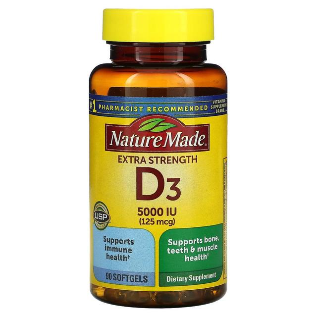 Nature Made, D3, Extra Strength, 125 mcg (5,000 IU), 90 Softgels on Productcaster.