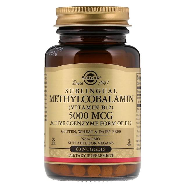 Solgar, kielenalainen metyylikobalamiini (B12-vitamiini), 5 000 mcg, 60 nugettia on Productcaster.