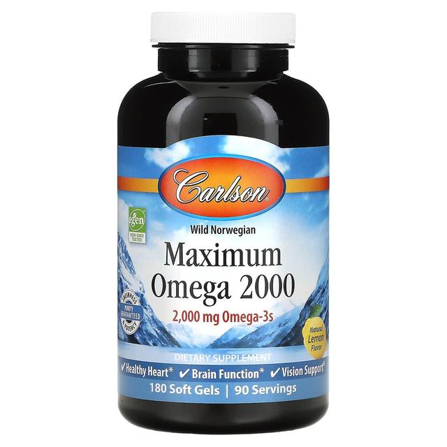 Carlson, Wild Norwegian, Maximum Omega 2000, Limone naturale, 1.000 mg, 180 Soft Gels on Productcaster.