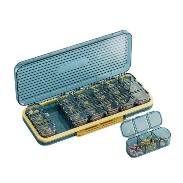 1 Set Pill Box Dustproof Moisture-proof 7 Day 21 Grids Fish Oil Vitamin Tablet Storage Box Household Supplies Qinghai Blue on Productcaster.