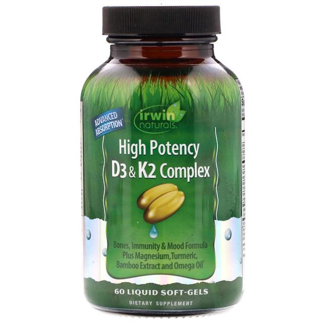 Irwin Naturals, High Potency D3 &; K2 Complex, 60 nestemäistä pehmeää geeliä on Productcaster.