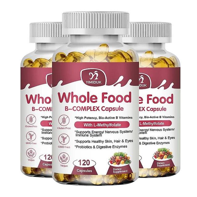 Visgaler Whole Food B-complex Vitamin Capsules (b12, B1, B2, B3, B5, B6, B7, B9, B-12) Reduce Stress, Nervous System Health & Energy 3 Bottles 60 pcs on Productcaster.