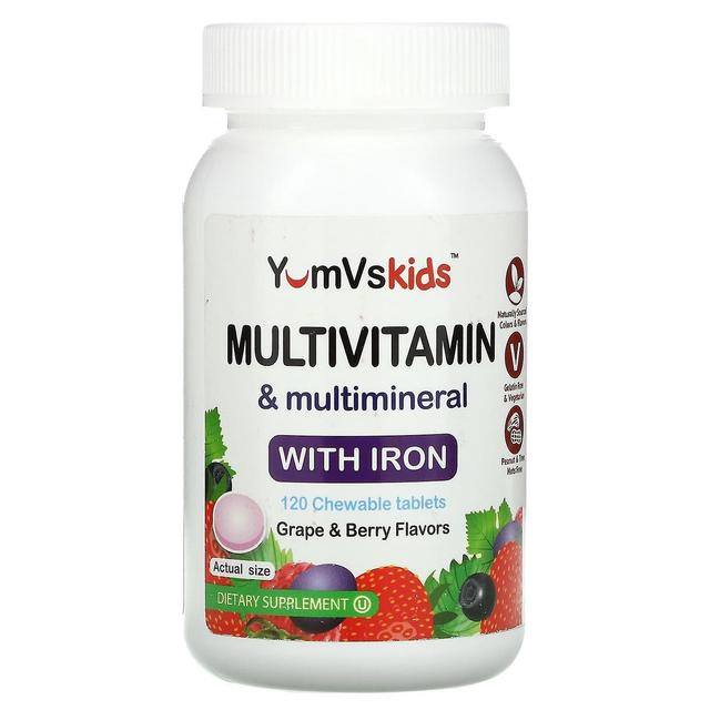 Yum-V's Yum-Vs, multivitaminico e multiminerale con ferro, uva e bacche, 120 compresse masticabili on Productcaster.