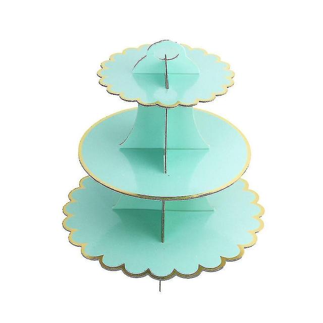 Toyvian 1pc Three-tier Cake Rack Paper Cake Display Stand Gold Stamping Cake Rack Creative Party Decor Supplies For Wedding Birthday (green) on Productcaster.