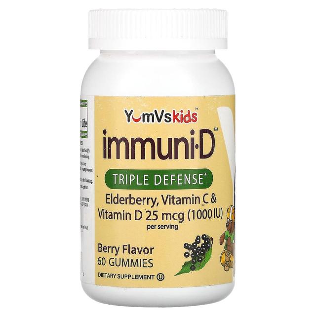 Yum-V's Yum-Vs, Kid's Elderberry, Vitamin C & Vitamin D, Triple Defense, Berry, 25 mcg (1,000 IU), 60 Gummie on Productcaster.