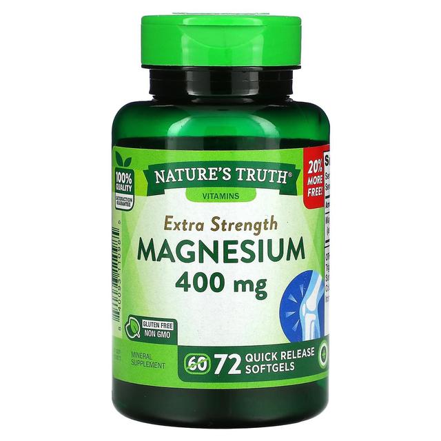 Nature's Truth Verdade da Natureza, Magnésio de Força Extra, 400 mg, 72 Cápsulas Gelatinosas de Liberação Rápida on Productcaster.