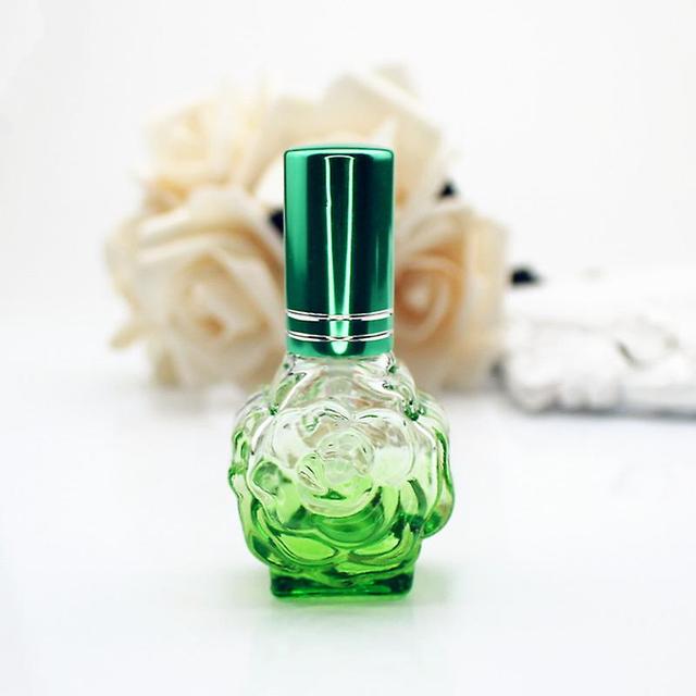 1pc 10ml Colorful Rose Shaped Empty Glass Perfume Bottle Small Sample Portable Parfume Refillable Scent Sprayer Bottle Green on Productcaster.