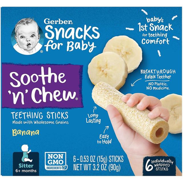 Gerber, Soothe 'N' Chew, Teething Sticks, 6+ Months, Banana, 6 Individually Wrapped Sticks, 0.53 oz on Productcaster.