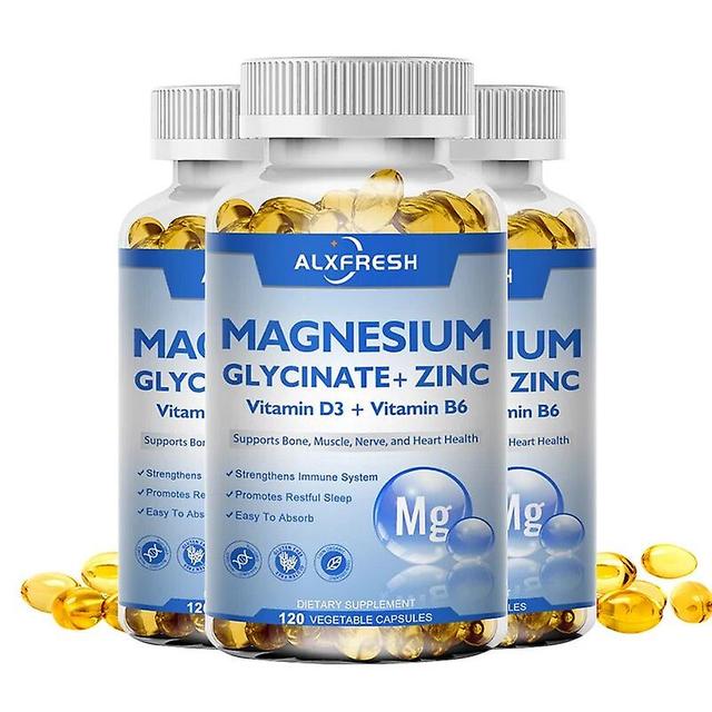 Visgaler Alxfresh Magnesium Glycinate & Zinc 500mg Supplement For Supports Muscle, Joint, And Heart Healtht - 120 Vegan Capsules 3X Bottle 60pcs on Productcaster.