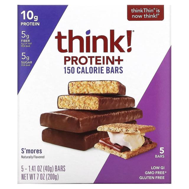 Think! Tænk!, Protein+ 150 kaloriestænger, S'mores, 5 barer, 1,41 oz (40 g) hver on Productcaster.