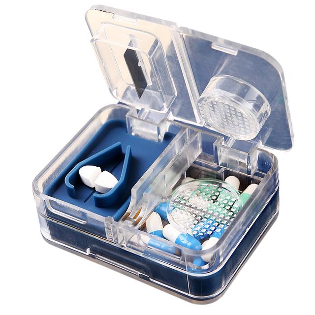 Lanqtntn 3 In 1 Multifunctional Double Side Medicine Box Dustproof Cutting Vitamins Tablets Box For Outdoor T Blue on Productcaster.