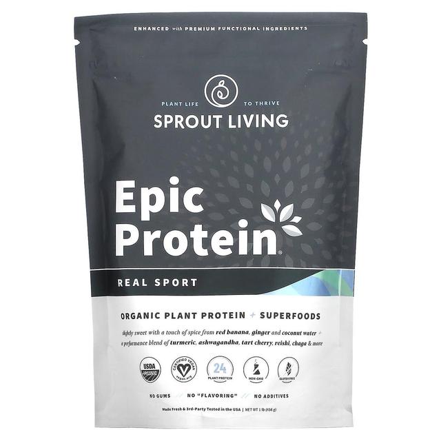 Sprout Living, Protéine épique, Protéines végétales biologiques + Superaliments, Real Sport, 456 g (1 lb) on Productcaster.