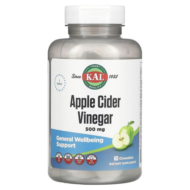 KAL, Apple Cider Vinegar, Green Apple, 500 mg, 60 Chewables on Productcaster.