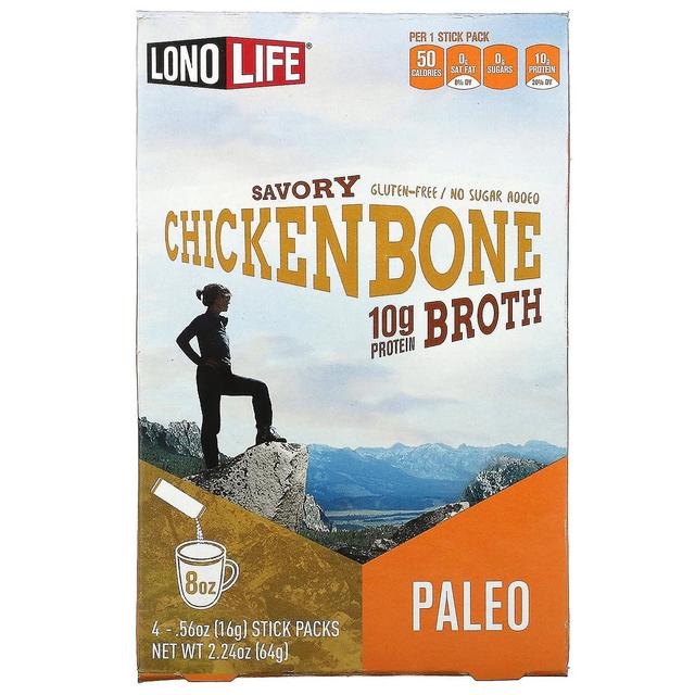 Lonolife, Broth, Chicken Bone, Paleo, 4 Stick Packs, .56 oz (16 g) Each on Productcaster.